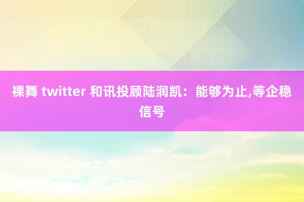 裸舞 twitter 和讯投顾陆润凯：能够为止，等企稳信号